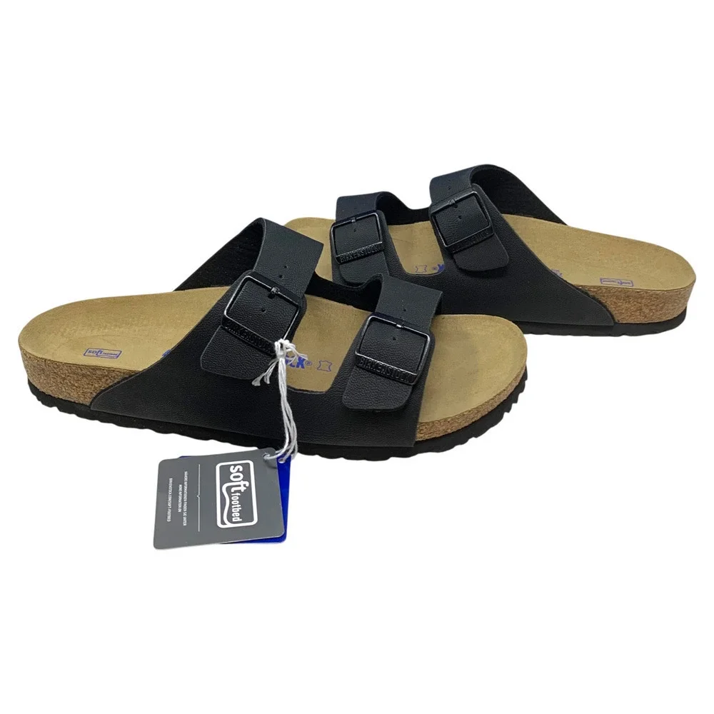 NEW Birkenstock Arizona Black Leather Soft Footbed Sandals Sz EU 43 US 10 NWB